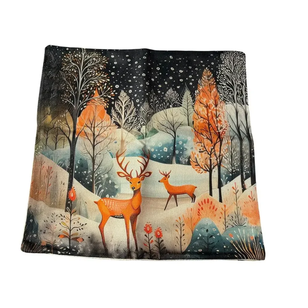 NWT New‎ Winter Wonderland Deer Holiday 4 Piece Set 100% Linen Pillowcase Covers